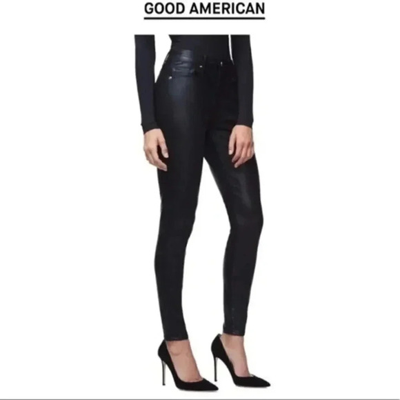 Good American Good Legs Black Waxed Jeans B141 - Picture 2 of 8